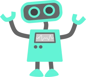 Adorable Teal and Gray Cartoon Robot Clipart with Friendly Demeanor