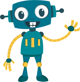 Adorable Teal and Yellow Cartoon Robot Clipart with Expressive Eyes