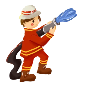 Brave Little Firefighter Hero in Stylized Cartoon Clipart Illustration