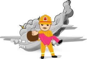 Brave Young Firefighter Hero Cartoon Clipart Standing Near Emergency Aircraft