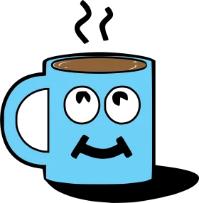 Cheerful Blue Hot Cocoa Mug Clipart with Playful Cartoon Expression