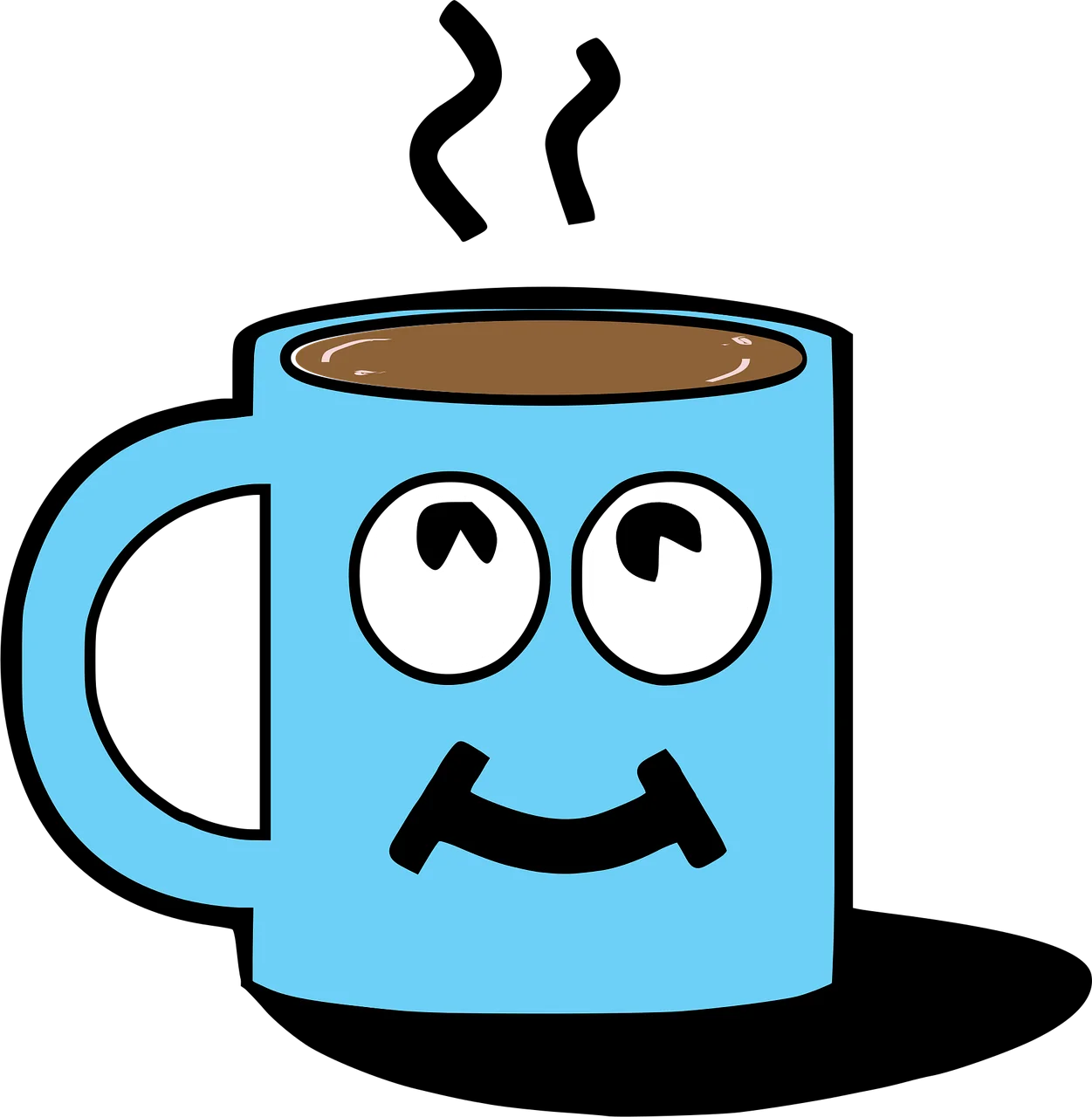 Cheerful Blue Hot Cocoa Mug Clipart with Playful Cartoon Expression