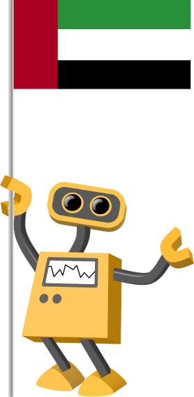 Cheerful Yellow Robot Holding UAE Flag Clipart Illustration