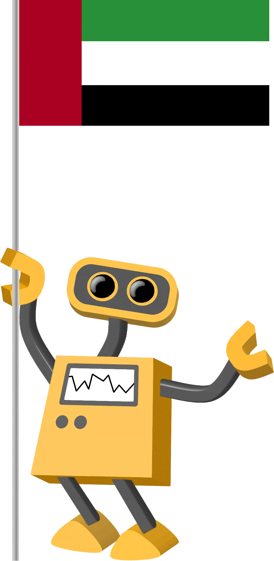 Cheerful Yellow Robot Holding UAE Flag Clipart Illustration