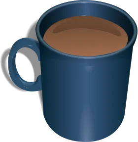 Classic Dark Blue Ceramic Mug Filled with Steaming Hot Cocoa Clipart Illustration