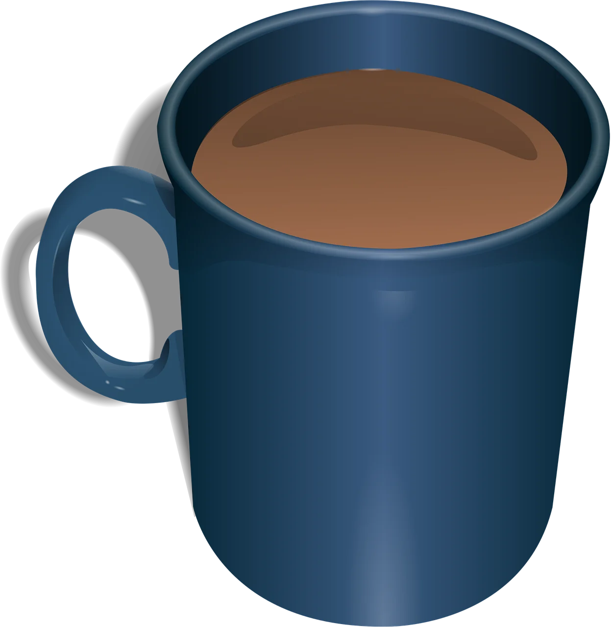 Classic Dark Blue Ceramic Mug Filled with Steaming Hot Cocoa Clipart Illustration