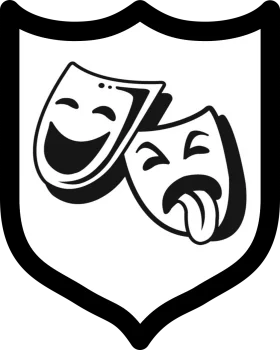 Classic Theater Masks Emblem Clipart Design with Dramatic Shield Outline