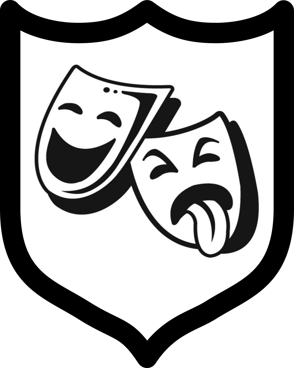 Classic Theater Masks Emblem Clipart Design with Dramatic Shield Outline