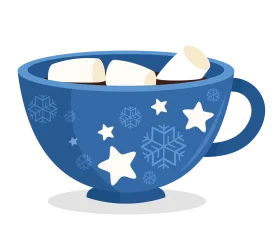 Cozy Winter Blue Ceramic Mug with Marshmallow Hot Cocoa Clipart Illustration