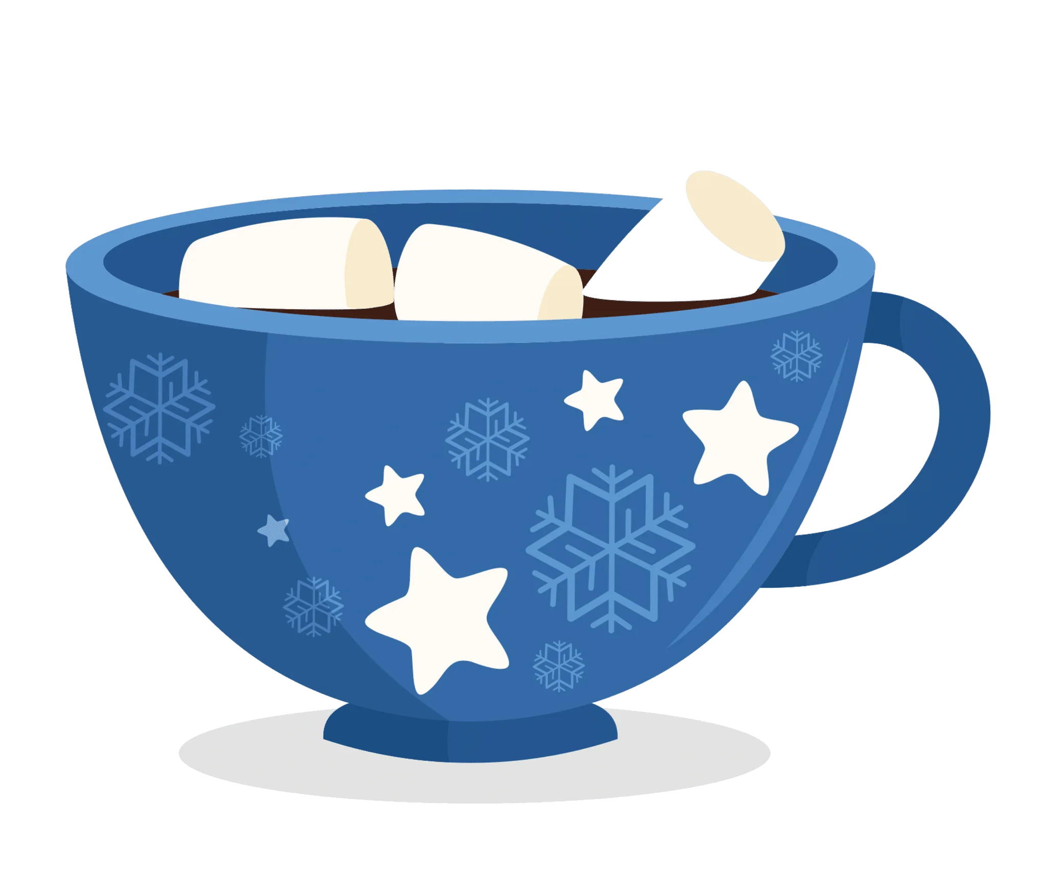 Cozy Winter Blue Ceramic Mug with Marshmallow Hot Cocoa Clipart Illustration