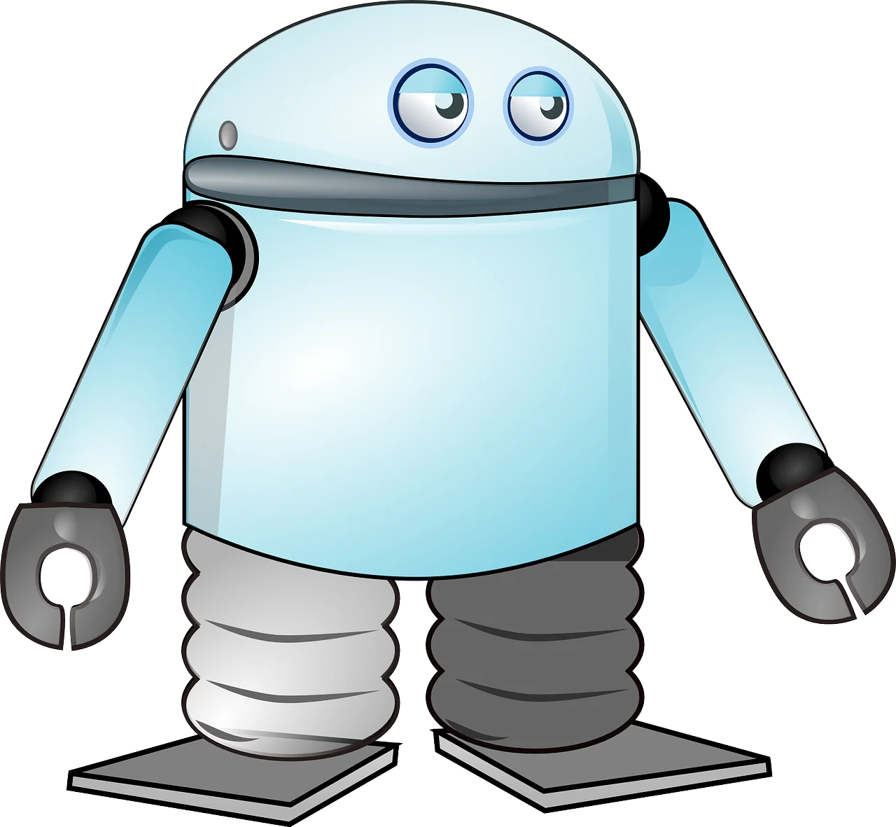 Cute Retro Cylindrical Robot Clipart with Rounded Edges and Soft Blue Tones
