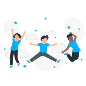 Dynamic Kids Fitness Clipart: Energetic Young People Jumping and Stretching
