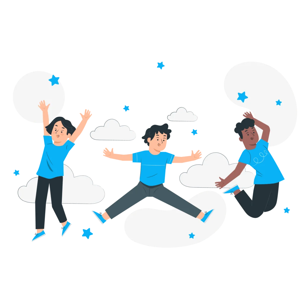 Dynamic Kids Fitness Clipart: Energetic Young People Jumping and Stretching