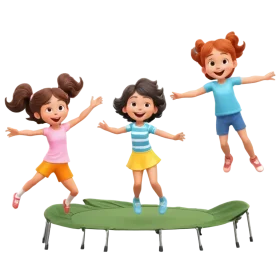 Energetic Kids Bouncing Together on a Trampoline Cartoon Clipart Scene