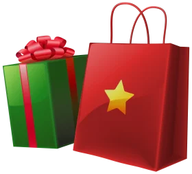 Festive Christmas Presents Clipart with Glossy Gift Bag and Wrapped Box