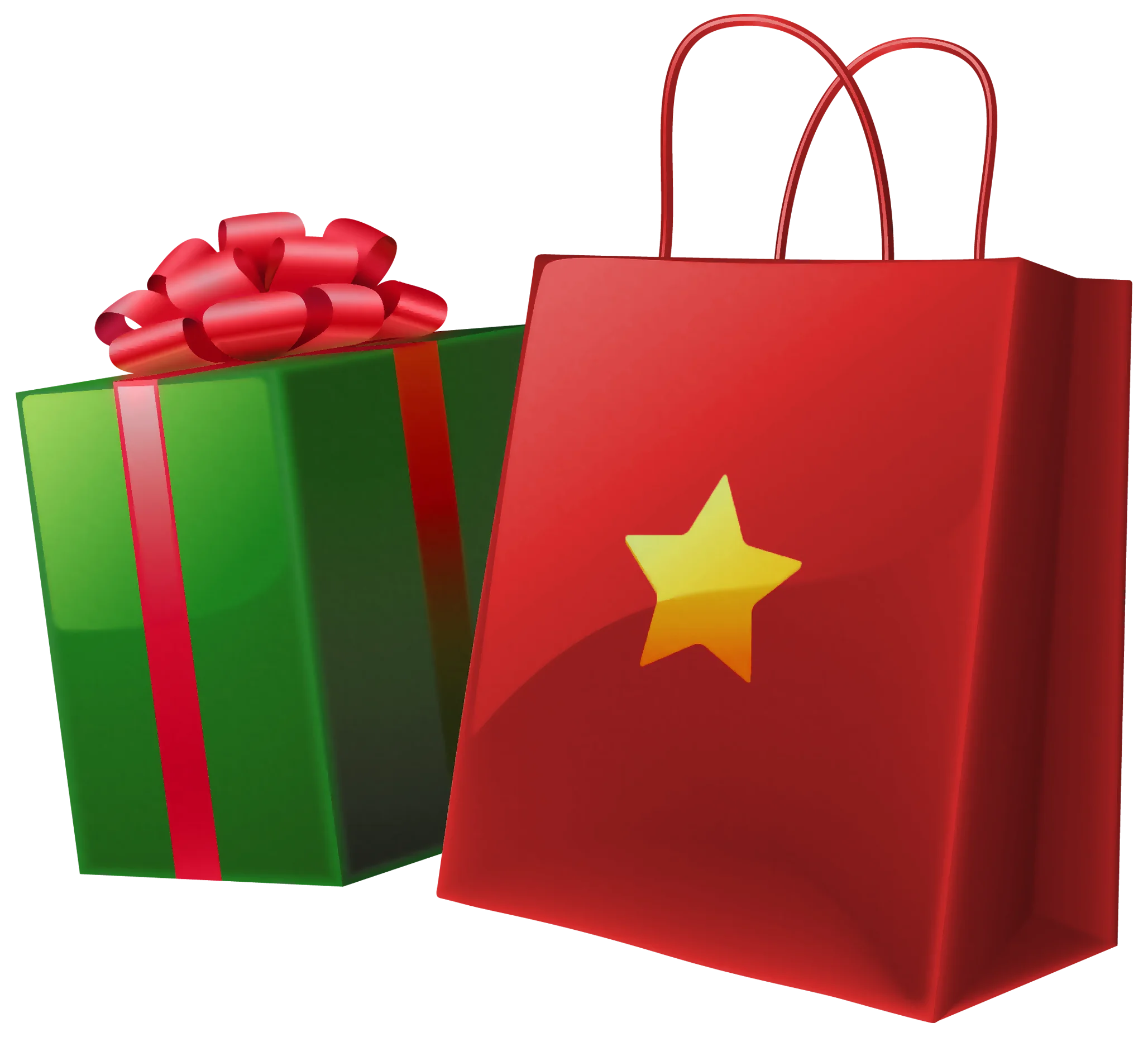 Festive Christmas Presents Clipart with Glossy Gift Bag and Wrapped Box