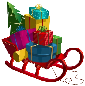 Festive Christmas Sleigh Overflowing with Colorful Gift Boxes Clipart Design