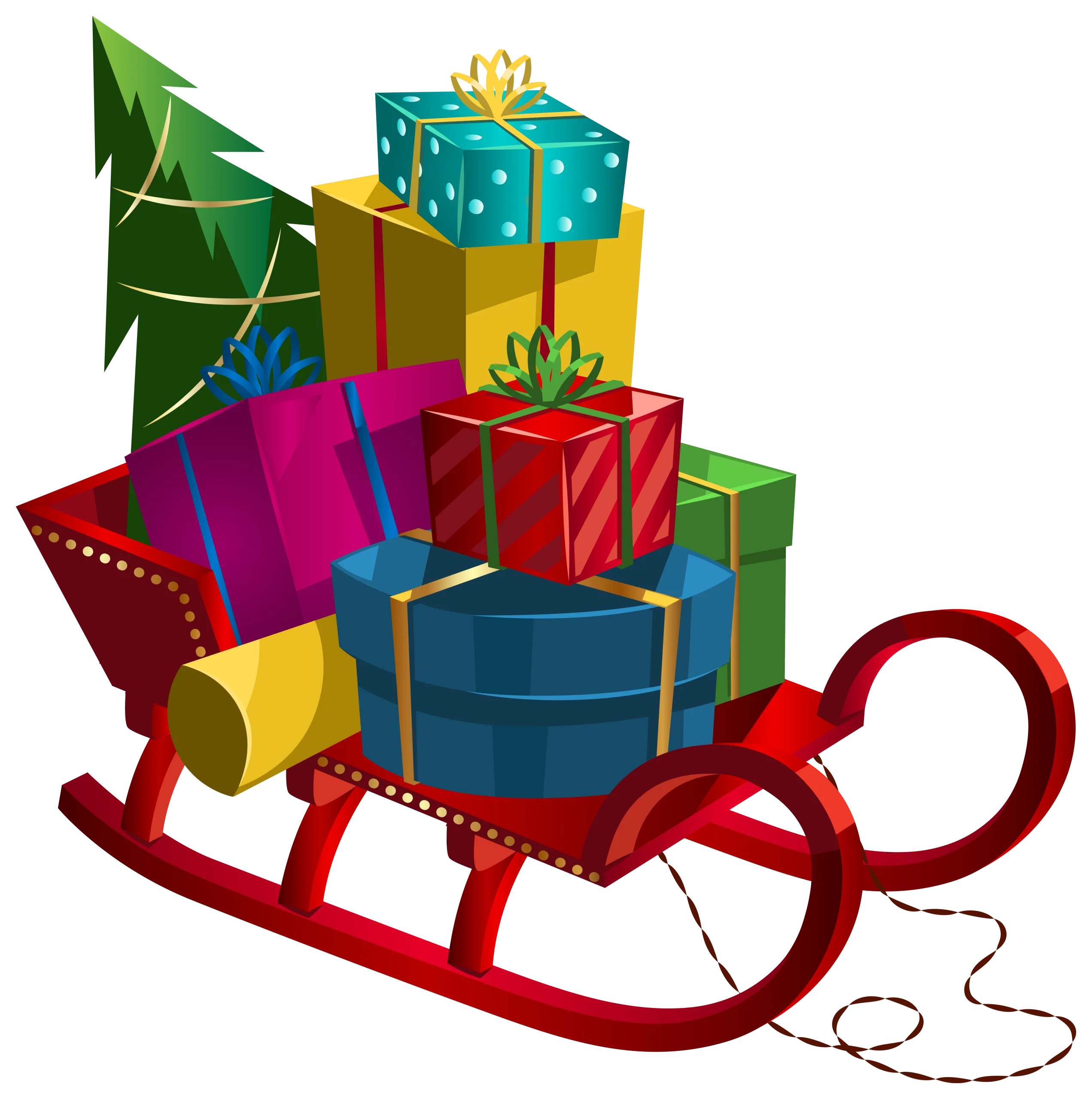 Festive Christmas Sleigh Overflowing with Colorful Gift Boxes Clipart Design