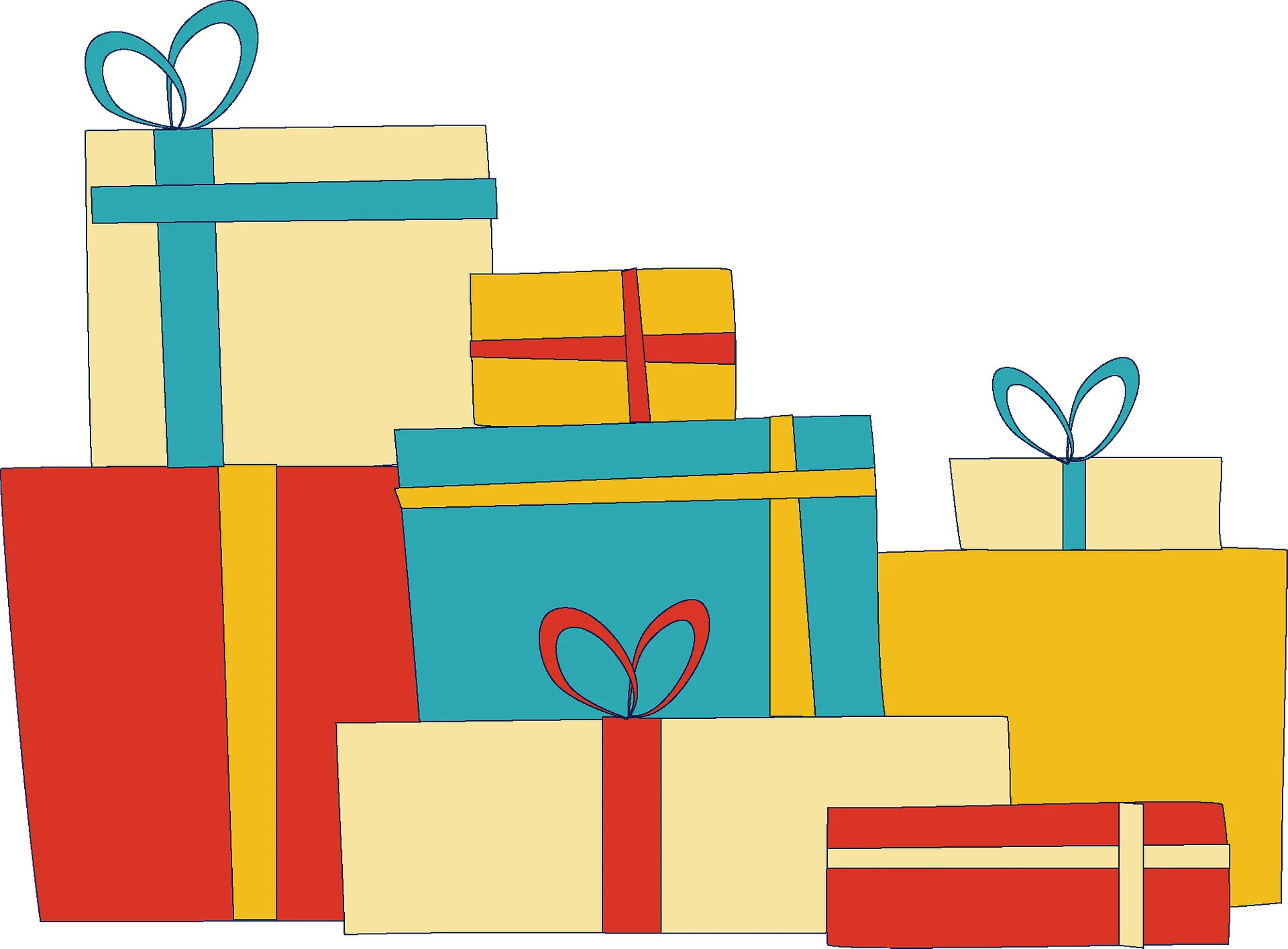 Festive Holiday Gift Boxes Stacked with Playful Ribbons - Cheerful Christmas Presents Clipart