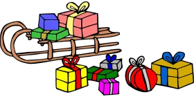 Festive Holiday Sled Loaded with Colorful Christmas Presents Clipart Illustration