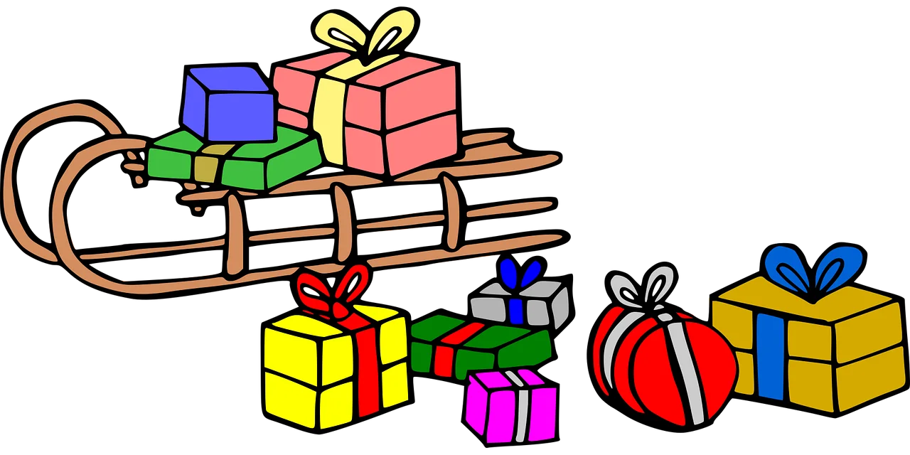 Festive Holiday Sled Loaded with Colorful Christmas Presents Clipart Illustration