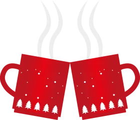Festive Red Christmas Mugs Clipart - Steaming Hot Cocoa Holiday Design