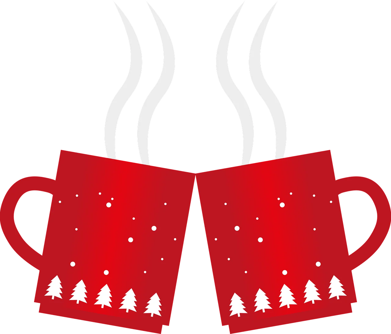 Festive Red Christmas Mugs Clipart - Steaming Hot Cocoa Holiday Design
