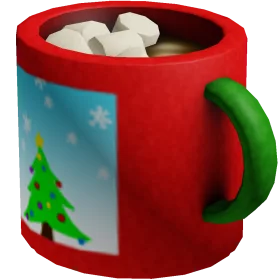 Festive Winter Holiday Hot Cocoa Mug Clipart with Marshmallows and Christmas Tree