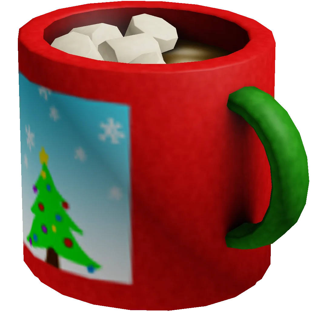 Festive Winter Holiday Hot Cocoa Mug Clipart with Marshmallows and Christmas Tree