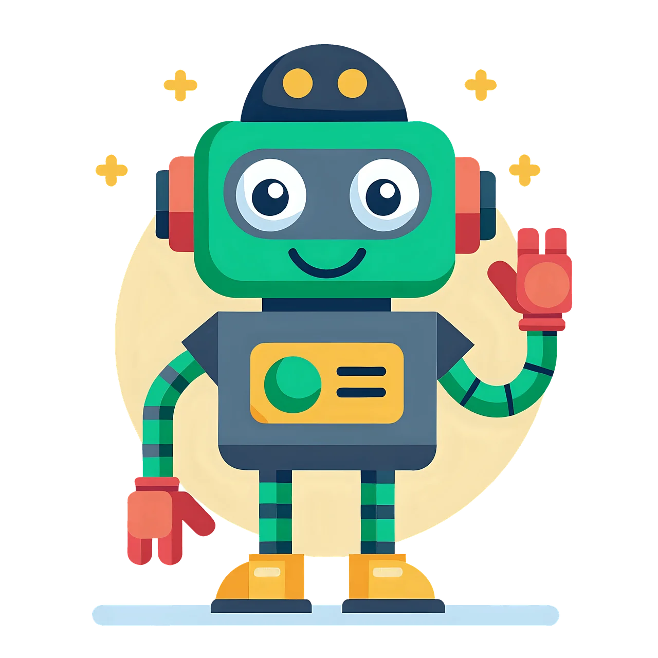Friendly Cartoon Robot Clipart with Charming Mechanical Personality and Wave