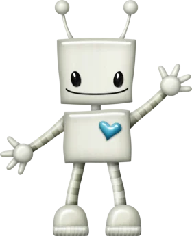 Friendly Cartoon Robot Clipart with Cute Blue Heart Design Waving Hello
