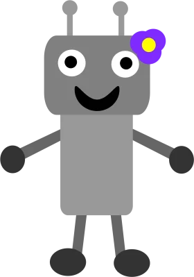 Friendly Gray Robot Clipart with Cheerful Expression and Purple Flower