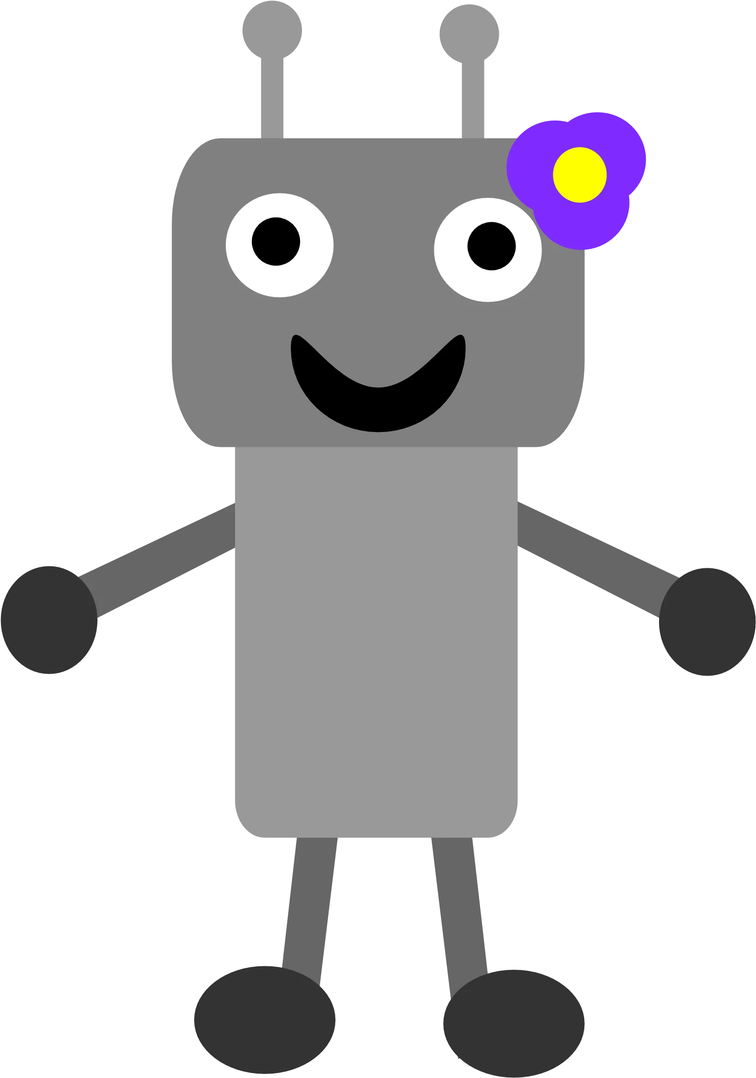 Friendly Gray Robot Clipart with Cheerful Expression and Purple Flower