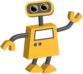 Friendly Yellow Cartoon Robot Clipart: Adorable Mechanical Character Design