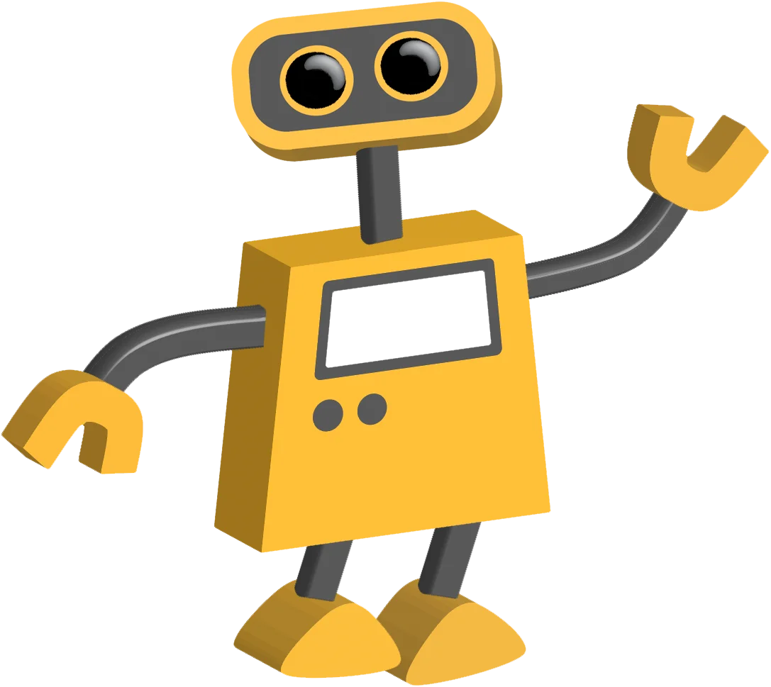 Friendly Yellow Cartoon Robot Clipart: Adorable Mechanical Character Design