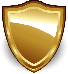 Golden Shield Clipart: Elegant Metallic Emblem Design with Smooth Curves and Highlights