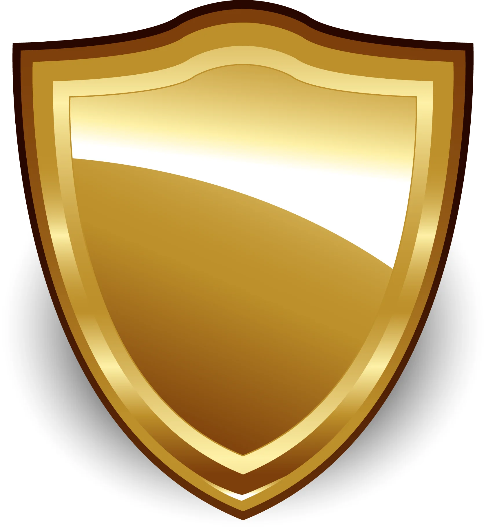 Golden Shield Clipart: Elegant Metallic Emblem Design with Smooth Curves and Highlights