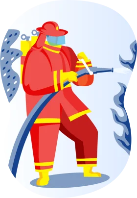 Heroic Firefighter in Protective Gear Battling Flames - Professional Rescue Clipart