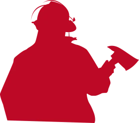 Heroic Firefighter Silhouette Clipart: Bold Red Emergency Services Professional