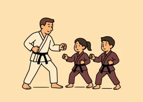 Kids Practicing Martial Arts Karate Training Clipart Illustration
