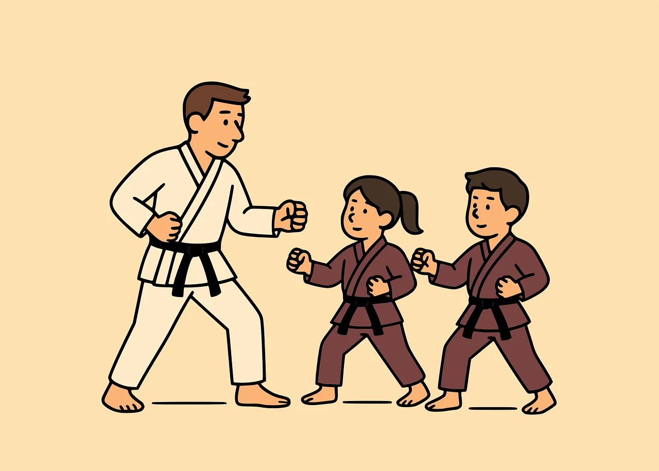 Kids Practicing Martial Arts Karate Training Clipart Illustration