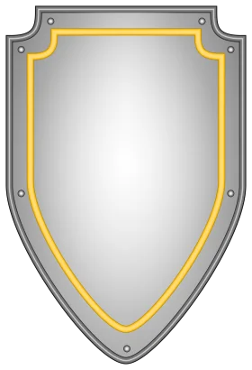 Medieval Heraldic Shield Clipart: Elegant Metal Emblem with Golden Trim Design