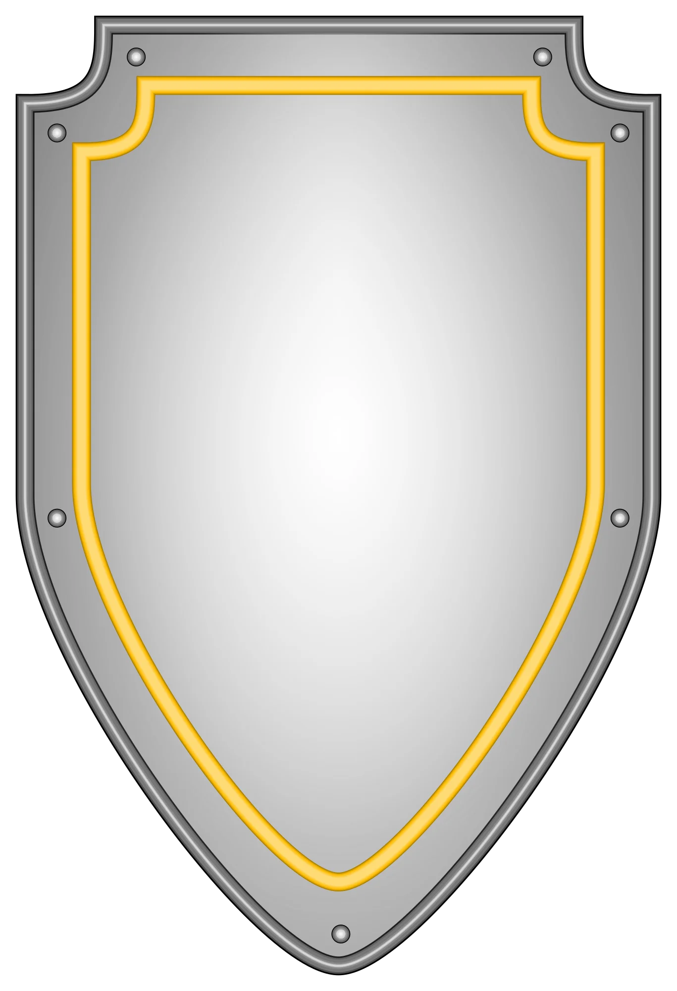 Medieval Heraldic Shield Clipart: Elegant Metal Emblem with Golden Trim Design