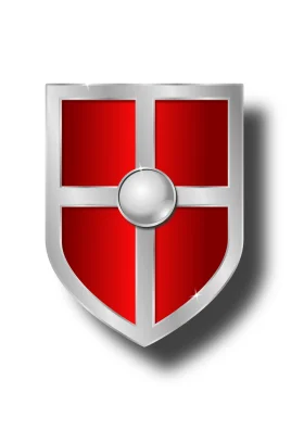 Medieval Heraldic Shield Clipart with Bold Red and Silver Metal Design