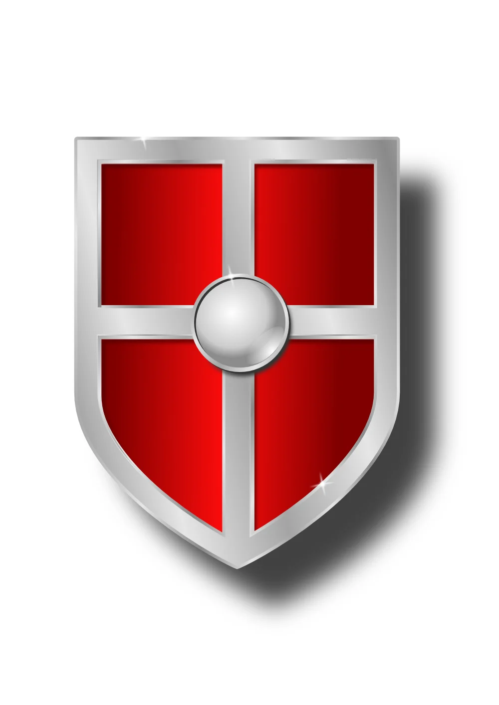 Medieval Heraldic Shield Clipart with Bold Red and Silver Metal Design