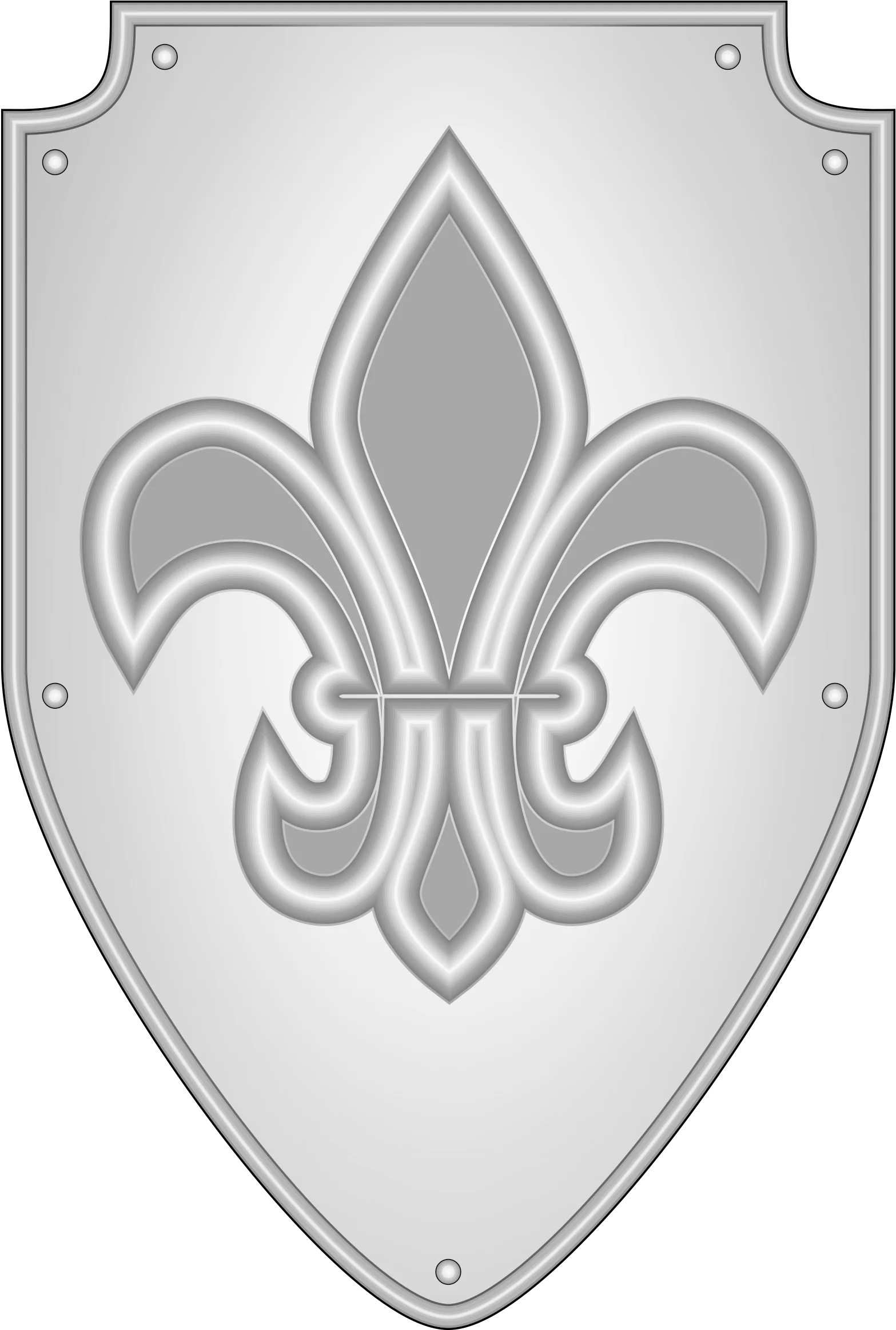 Medieval Heraldic Shield Clipart with Elegant Fleur-de-Lis Emblem in Grayscale