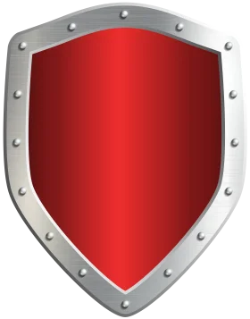 Medieval-Inspired Red and Silver Metallic Shield Clipart Design with Riveted Border
