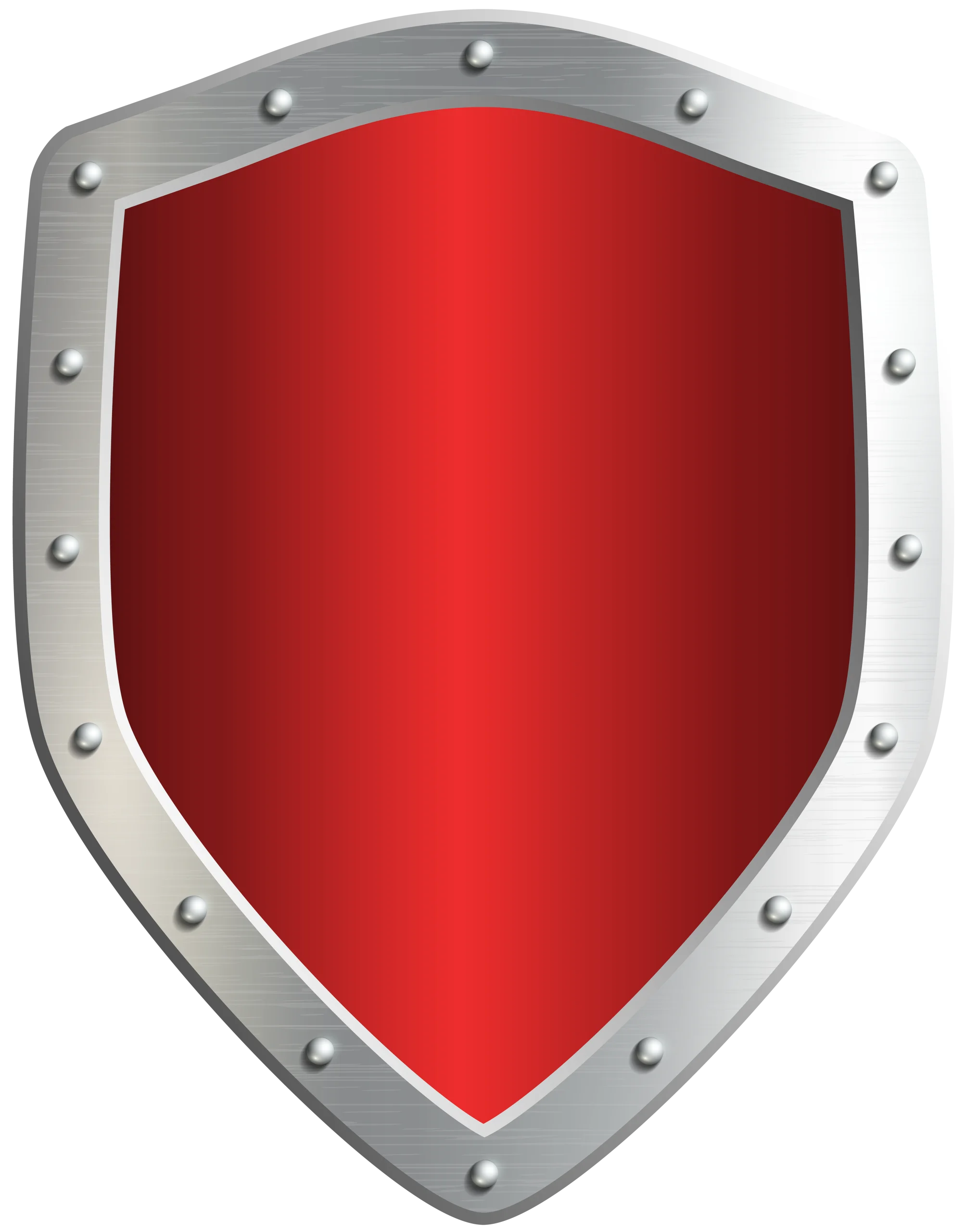 Medieval-Inspired Red and Silver Metallic Shield Clipart Design with Riveted Border
