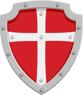 Medieval Metallic Shield Clipart with Red and White Heraldic Design