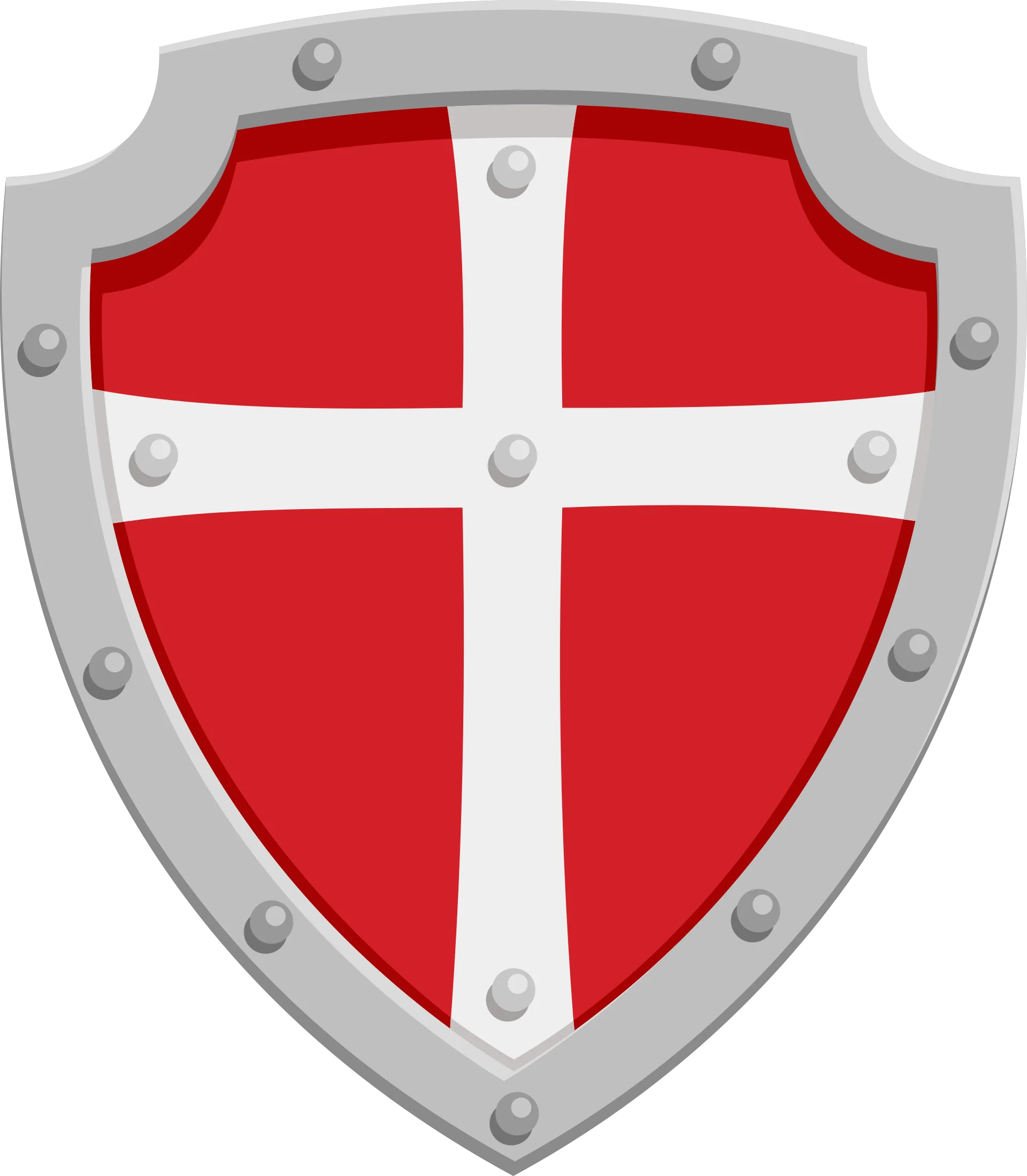 Medieval Metallic Shield Clipart with Red and White Heraldic Design